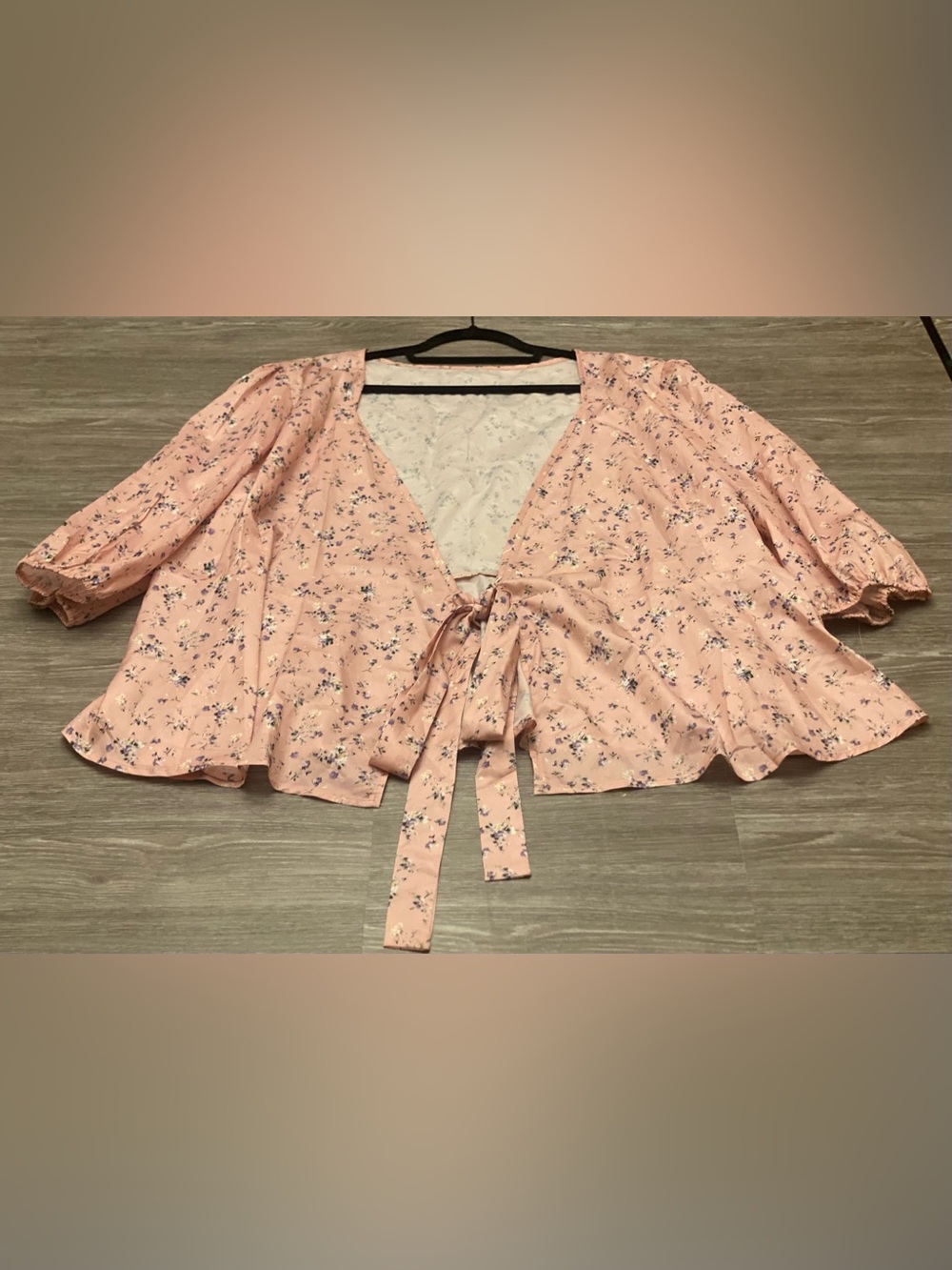 Plus Size Pink Floral Tie-Front Peplum Top